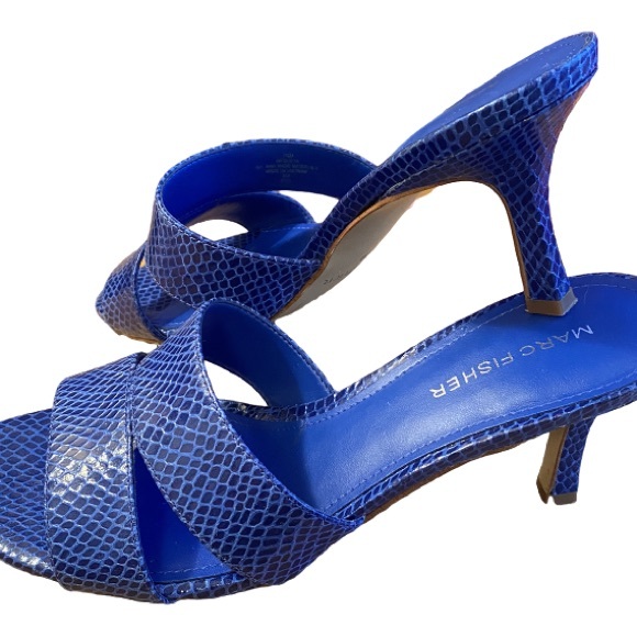 Marc Fisher Mf Queta Sandal Blue Mid Heel Slide 7.5 - Picture 3 of 5